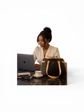 Monogram Tote Bag with Tan Leather Straps